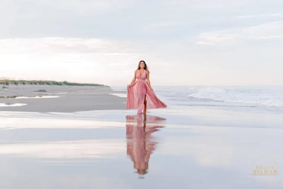 Myrtle Beach senior session featuring Mackenzie on the beach with natural light and elegant high school senior portraits