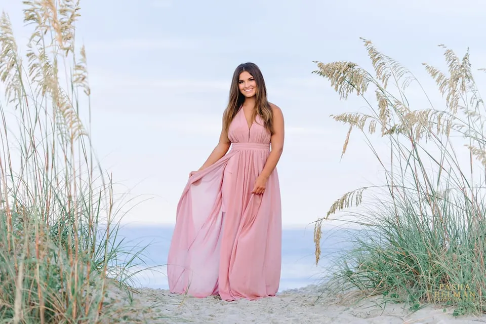 Myrtle Beach senior session featuring Mackenzie on the beach with natural light and elegant high school senior portraits
