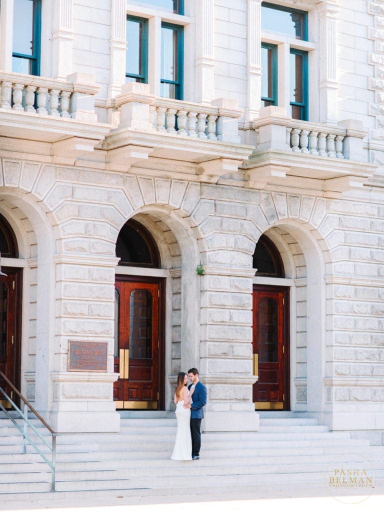 Downtown Charleston engagement session with historic Charleston backdrop
