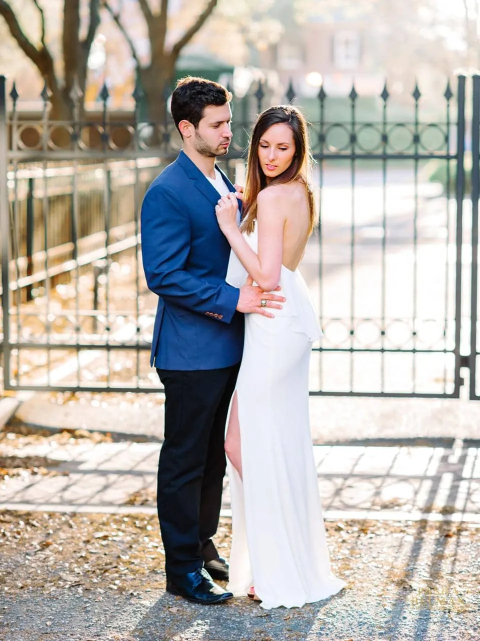 Downtown Charleston engagement photos with neutral outfits