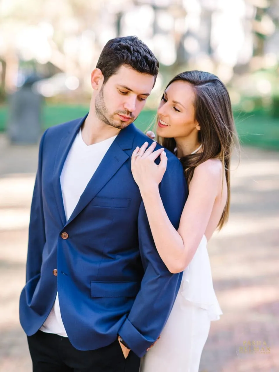 Engaged couple during downtown Charleston engagement session