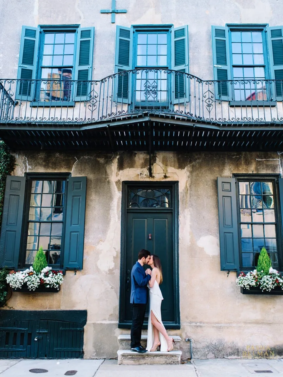 Engaged couple photographed in downtown Charleston