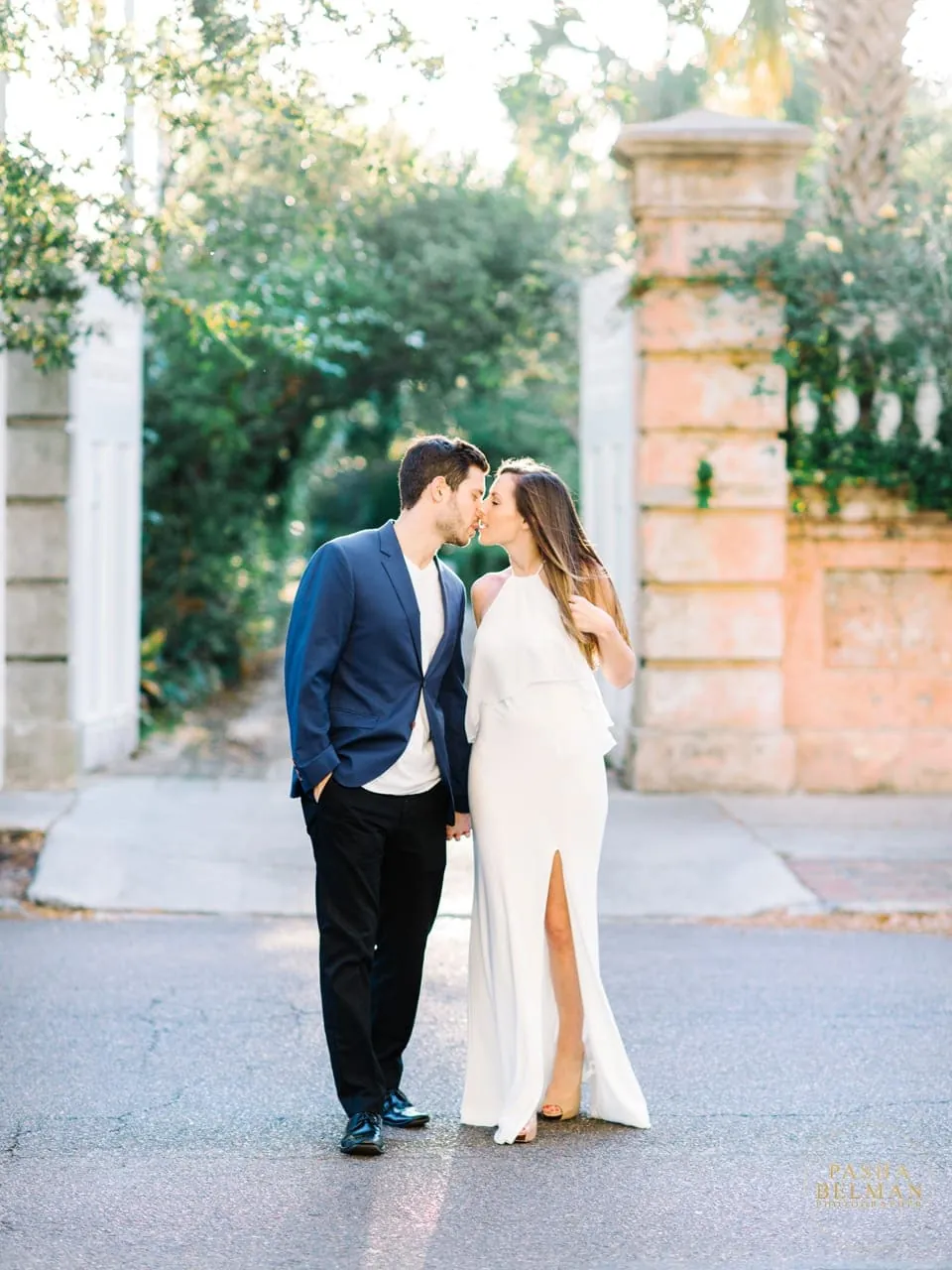 Relaxed downtown Charleston engagement session with natural movement