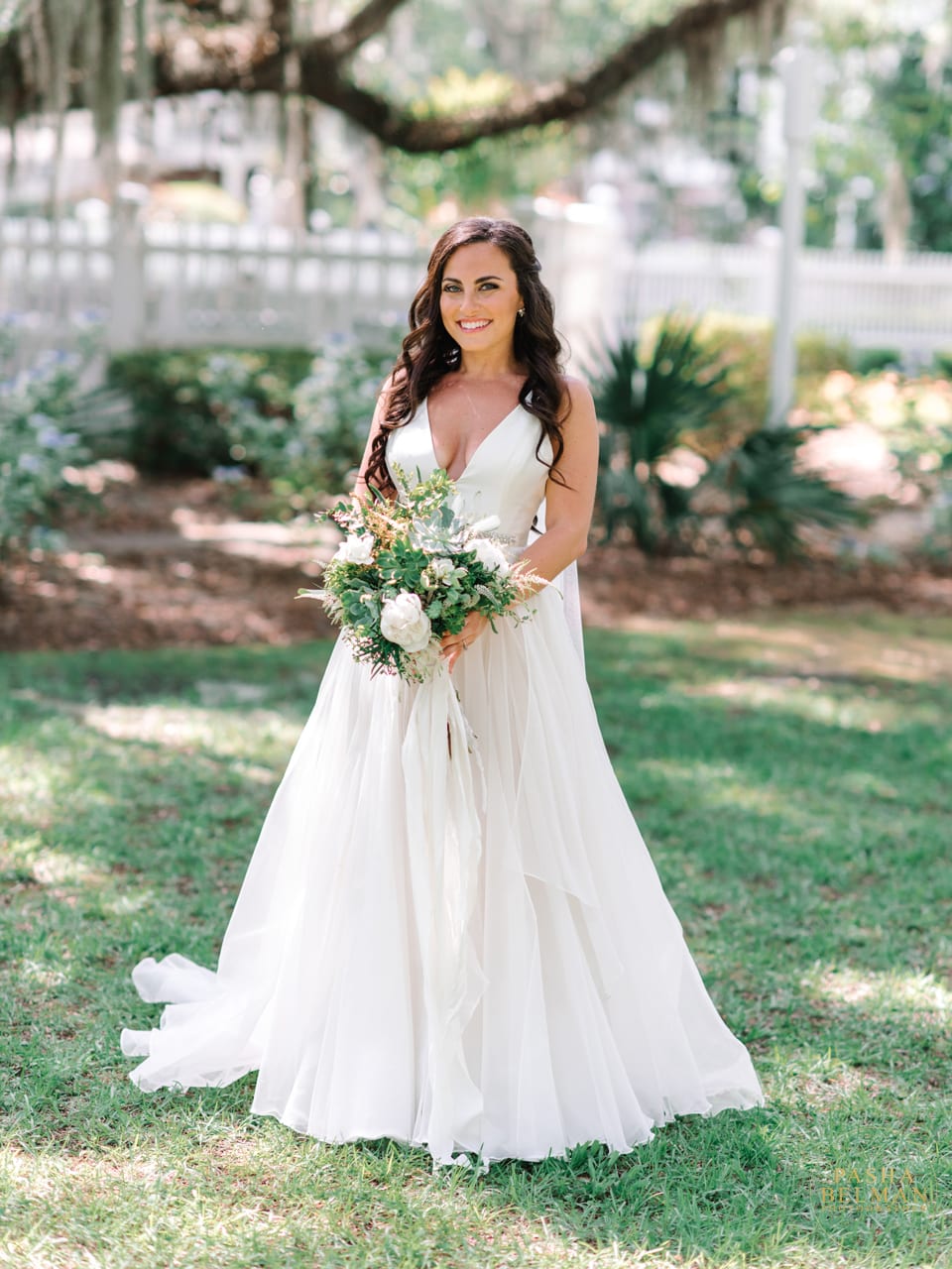 A Romantic Wachesaw Plantation Wedding. Gorgeous bride with hair down. Hair make up and ideas