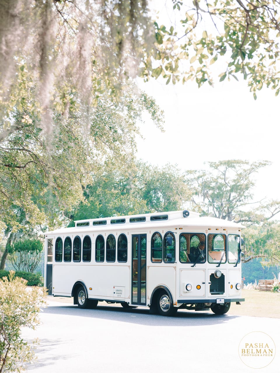 Fun wedding day transportation for the bridal party. Trolley has enough room for your entire wedding party in South Carolina