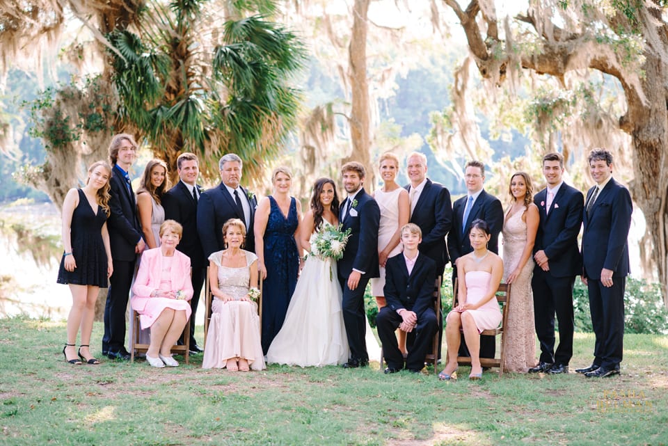 How to pose a large family during your wedding? Wachesaw Plantation Wedding Photography in Murrells Inlet, SC by Pasha Belman