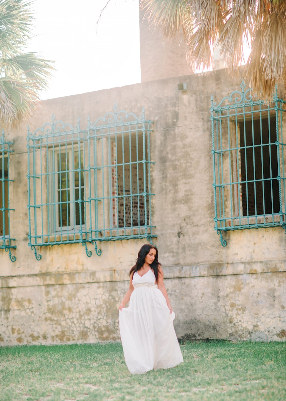 Stunning White Dresses Senior Photo Shoot - Simple White Dress for Senior Pictures near Amazing Castle in South Carolina