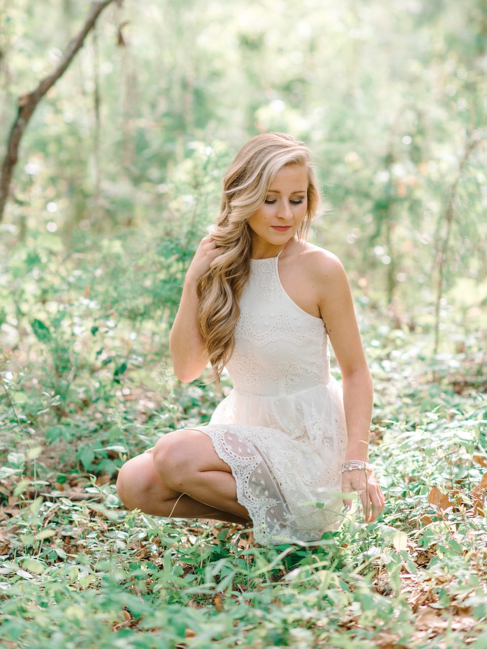 White Lace Short Dress Ideas for High School Senior Photography Session in Myrtle Beach and Charleston, SC