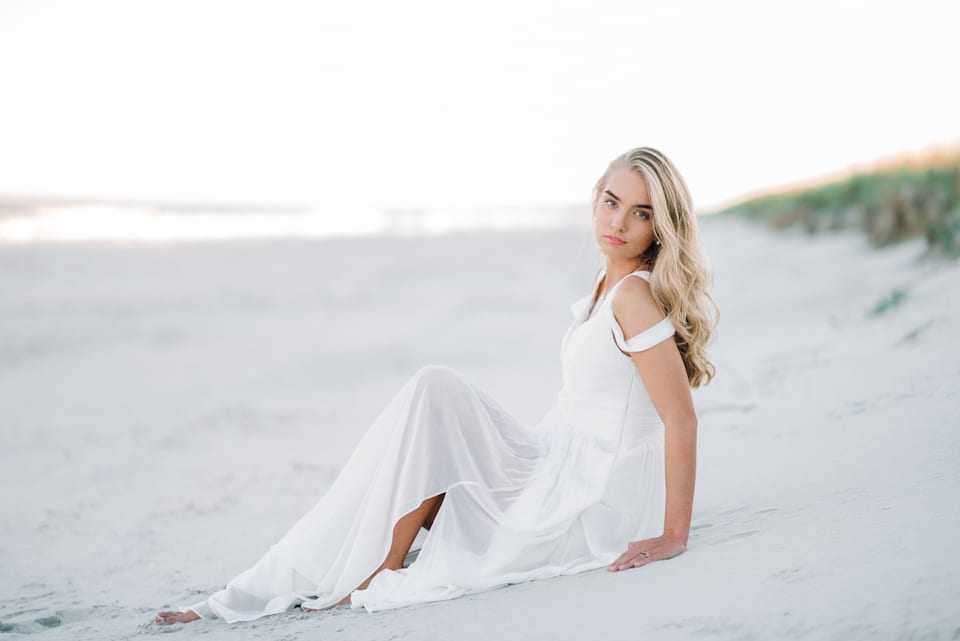 White Maxi Dress for Beach Senior Pictures in Charleston, South Carolina