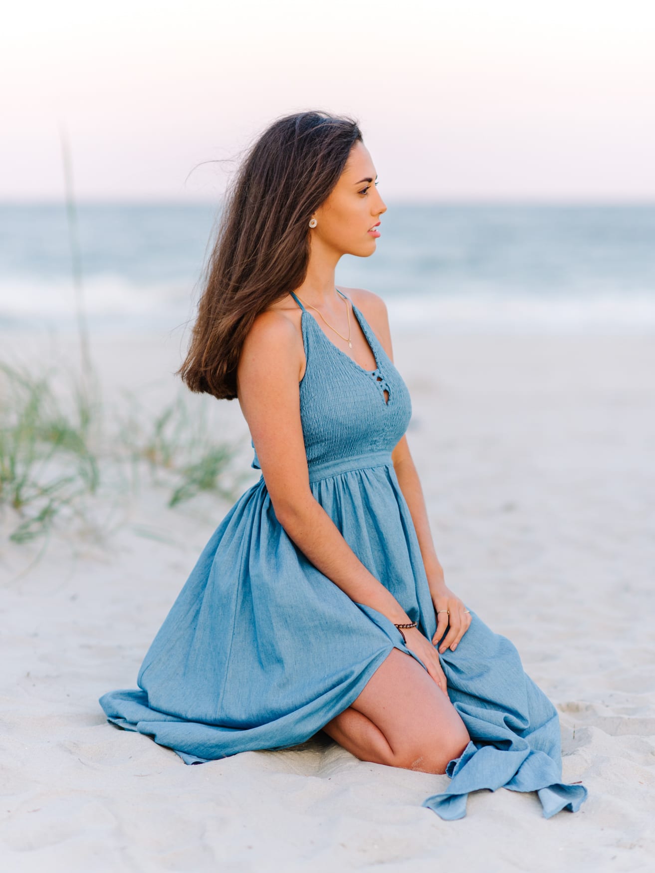 Sitting Pose for Senior Girl on the Beach in Charleston, SC by Pasha Belman Photography