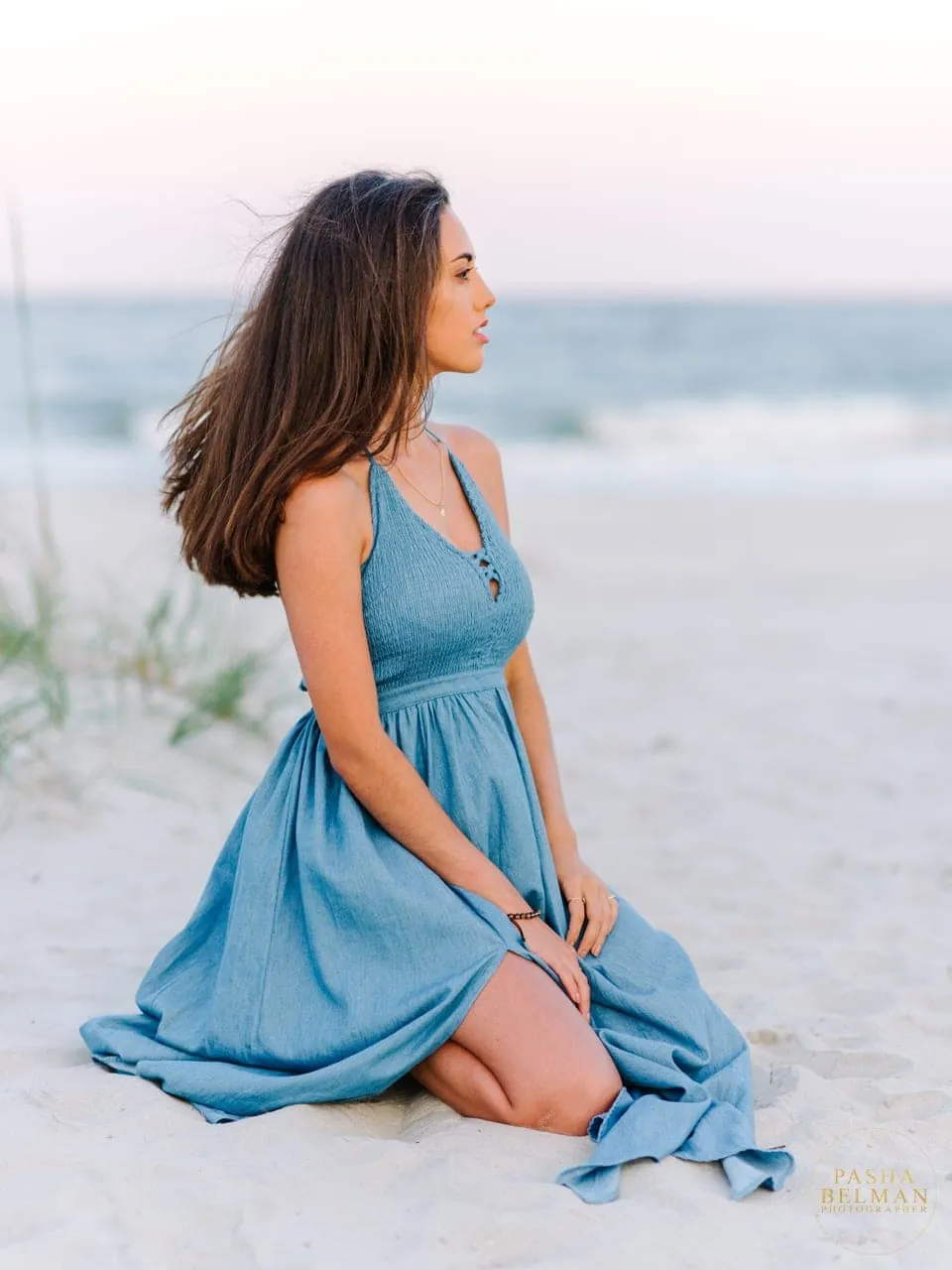 Elegant Myrtle Beach senior portrait captured in soft golden light