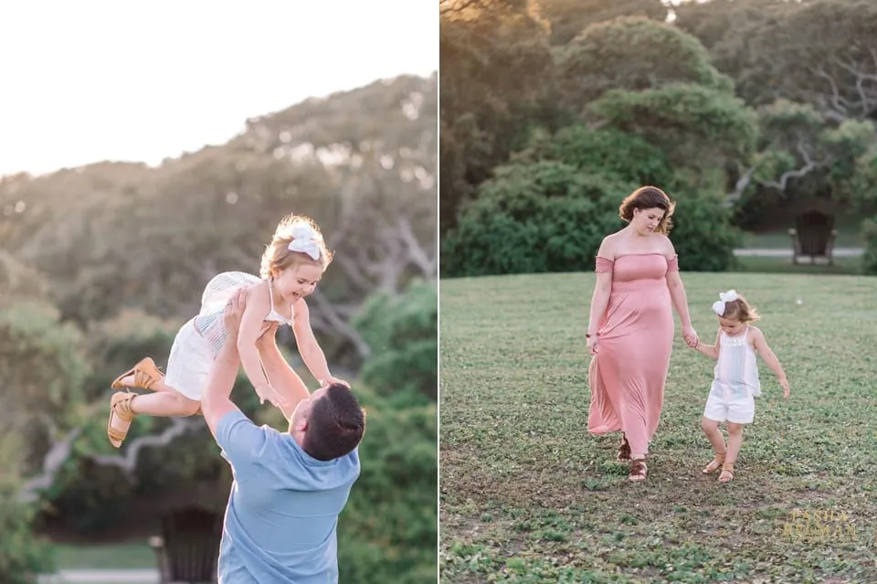 Wide open sky and dunes behind a family portrait