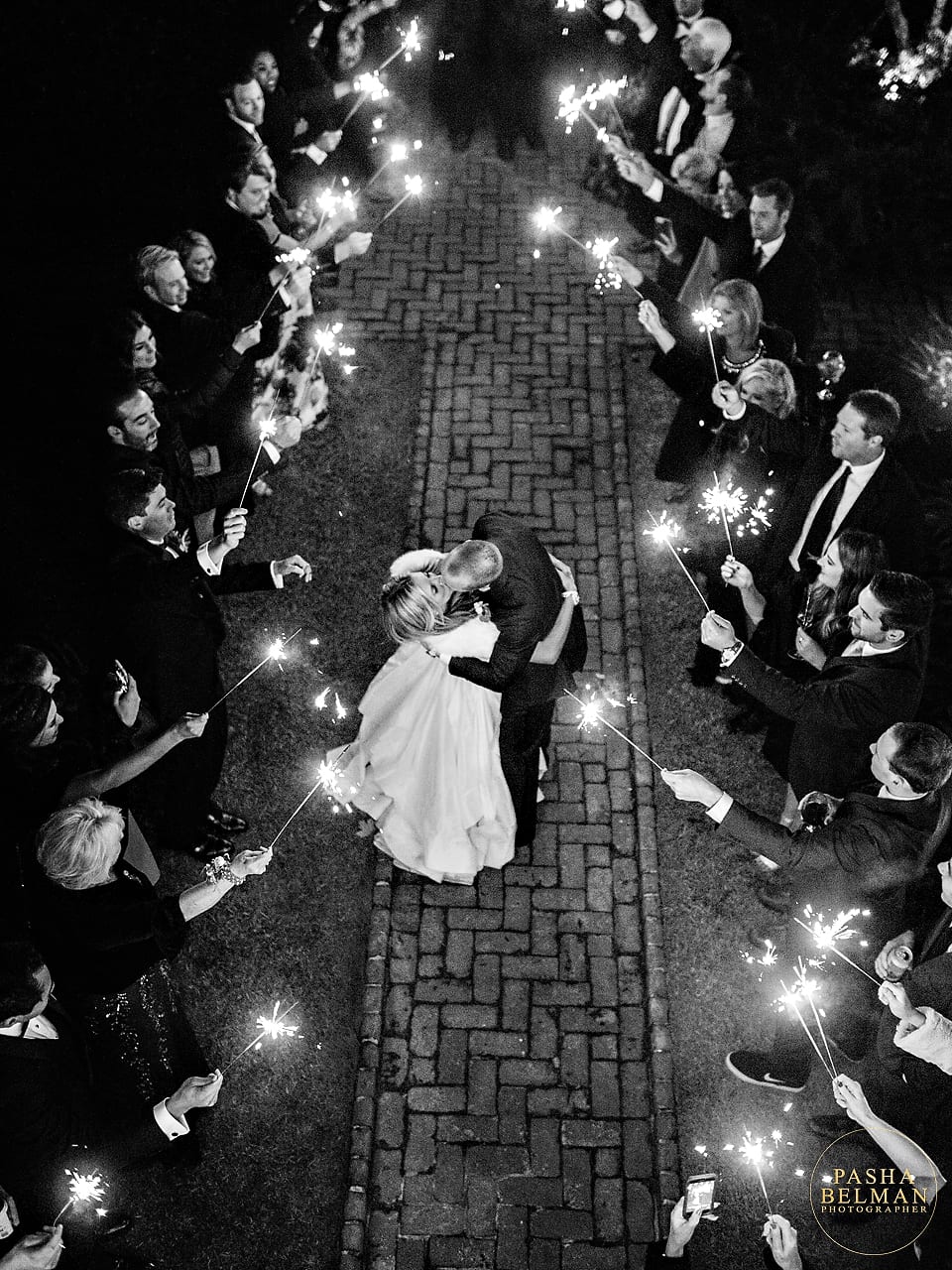Exit with Sparklers at the William Aiken house Wedding - Photos by top Charleston Photographer Pasha Belman