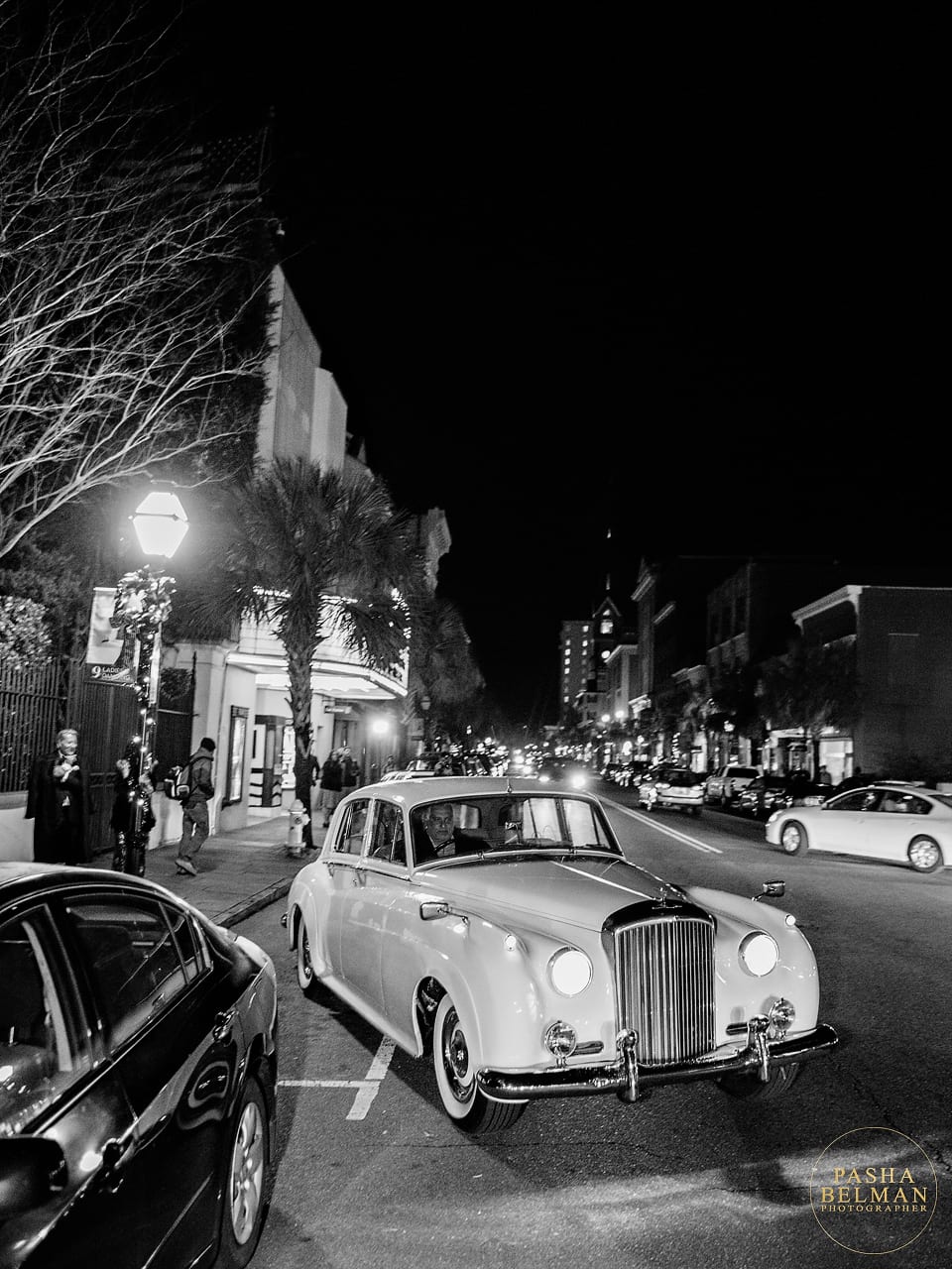 Retro Car Exit in Downtown Charleston Wedding - The William Aiken House Wedding . Downtown Charleston 