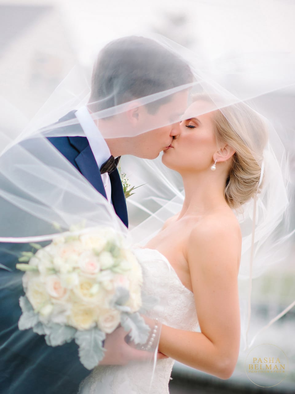 Kissing Under the Veil at a Recent Wedding - 2018 Myrtle Beach Pine Lakes Country Club Wedding Photography 