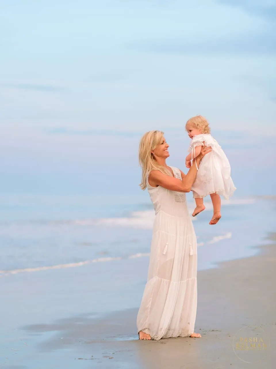Portrait of mother and daughter against the dunes at Debordieu Beach Colony