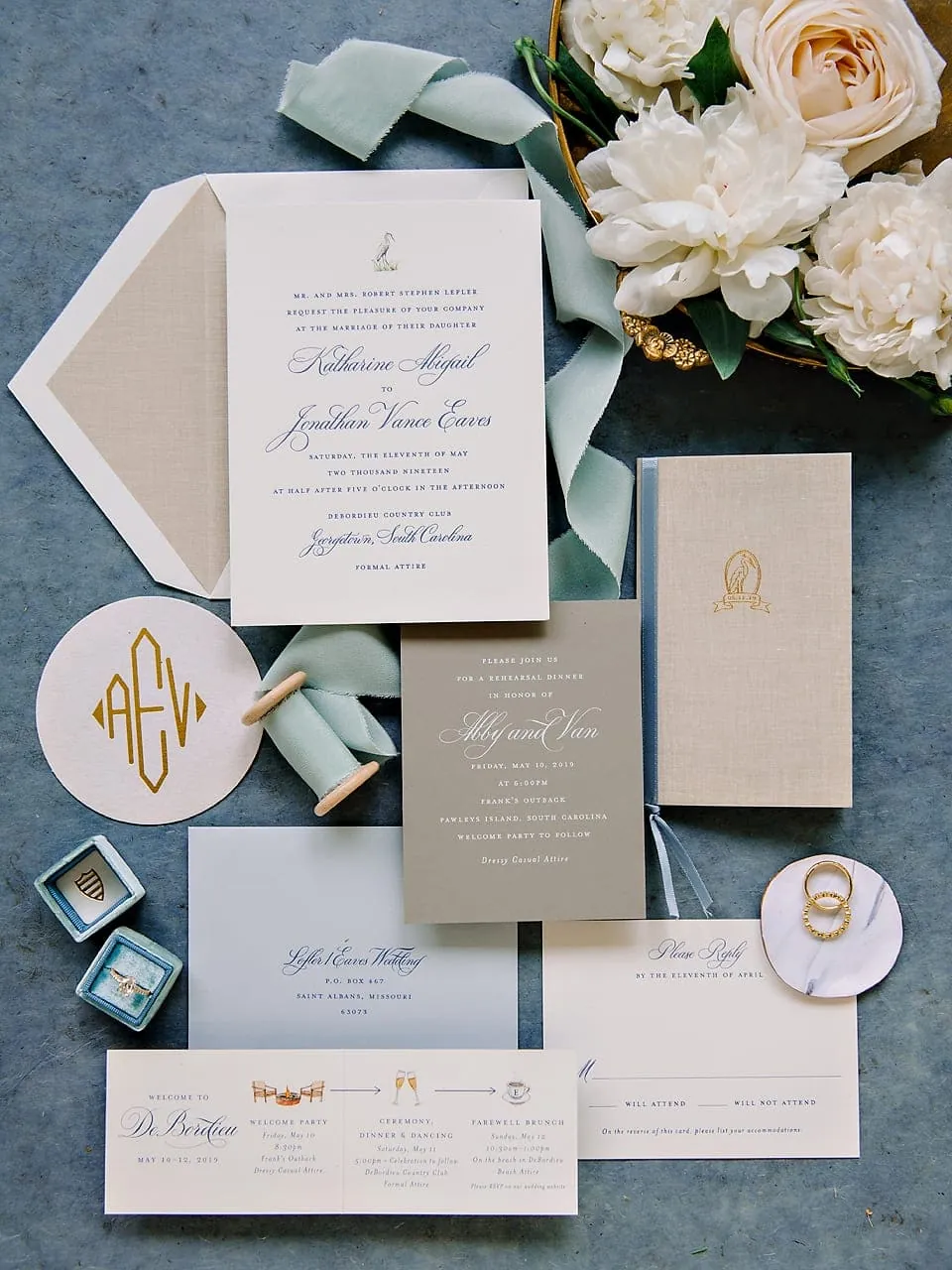 Blue-and-White Wedding at Debordieu Beach Colony with Elegant Details