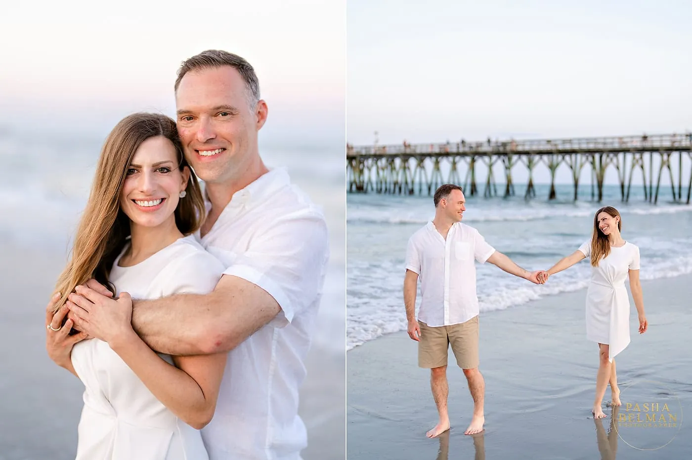 Maher family photographed together in soft coastal light at Myrtle Beach State Park