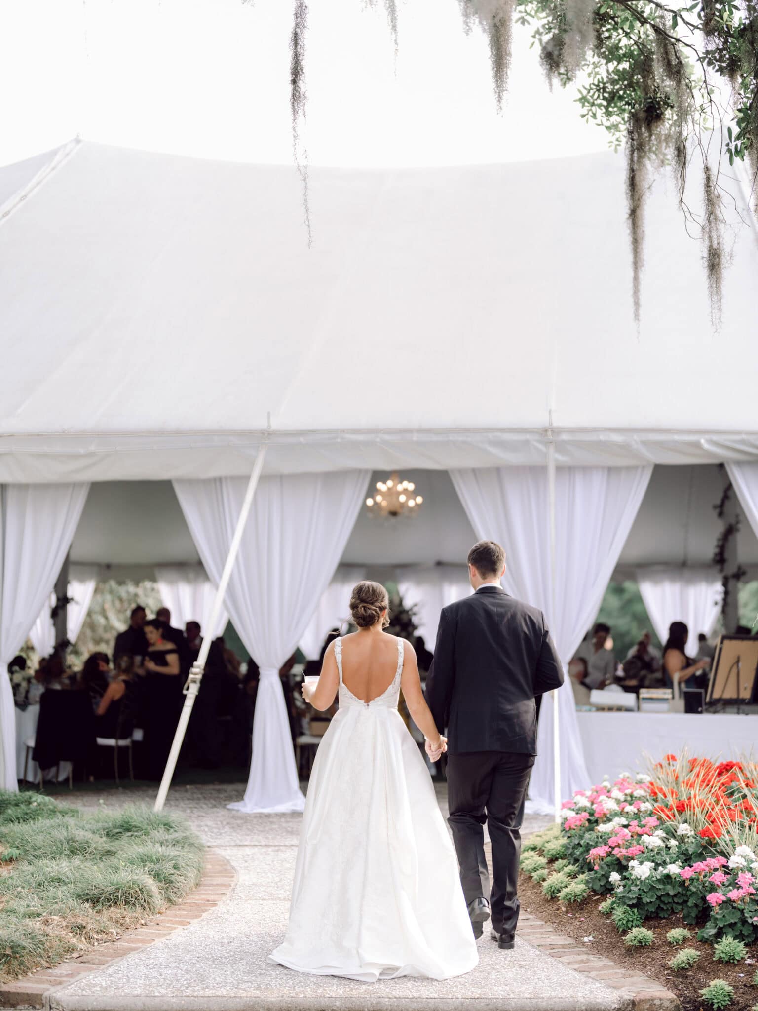 Pawleys Island Wedding Photography Couples Walking towards their tent