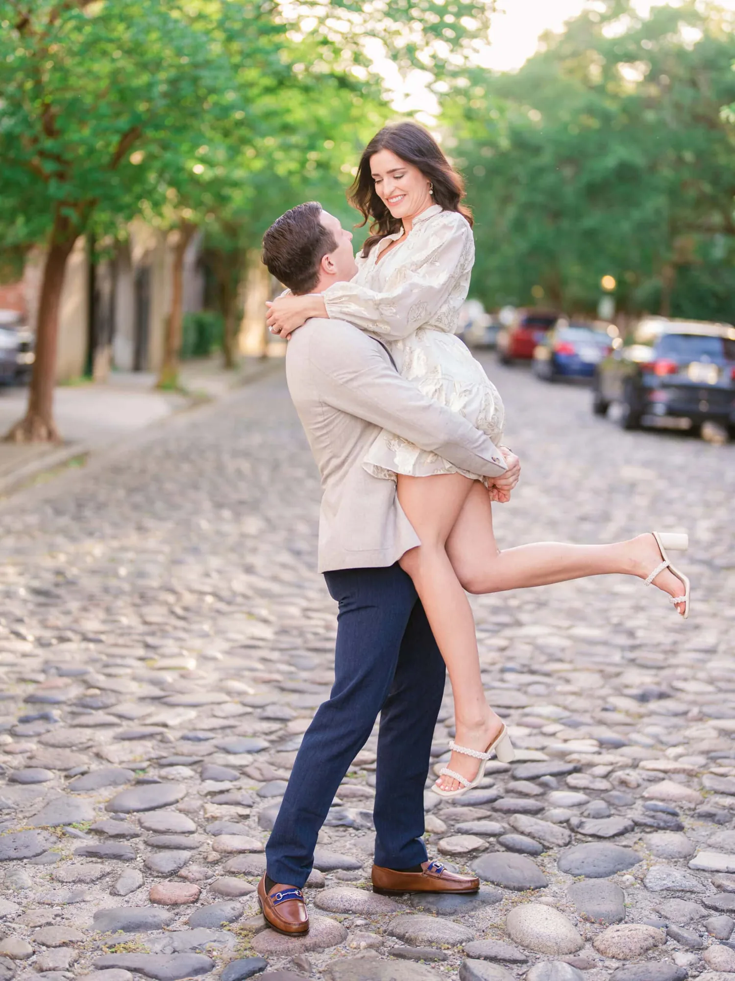 Charleston Cobblestone Street Engagement Photos
