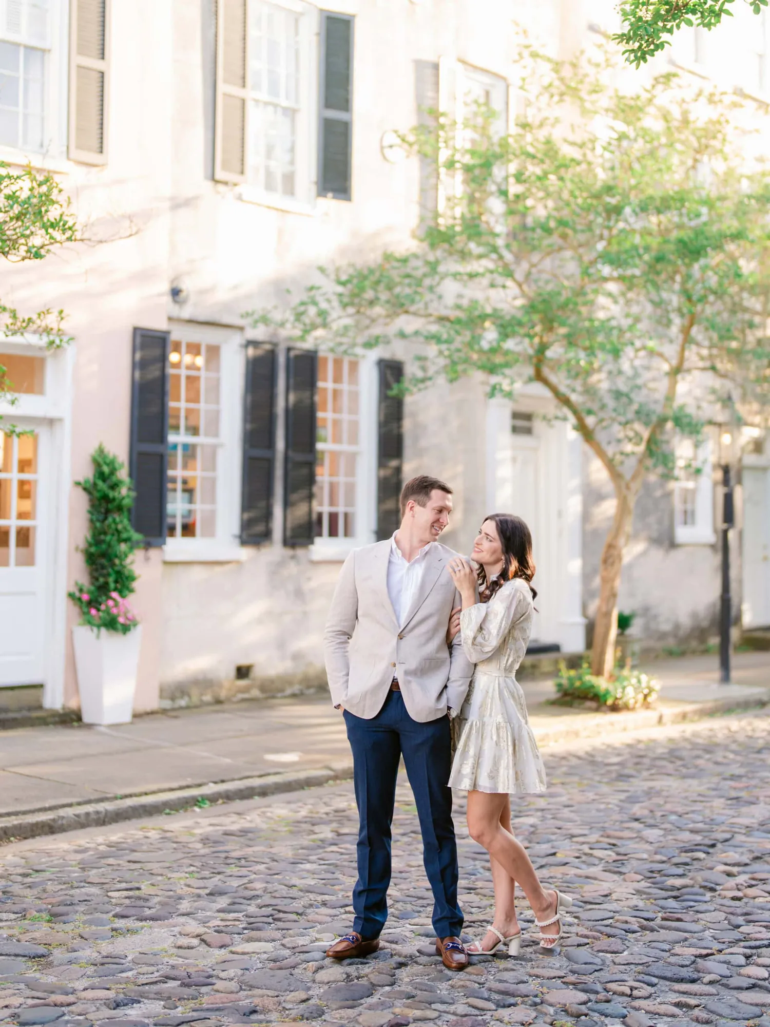 Charleston Cobblestone Street Engagement Photos