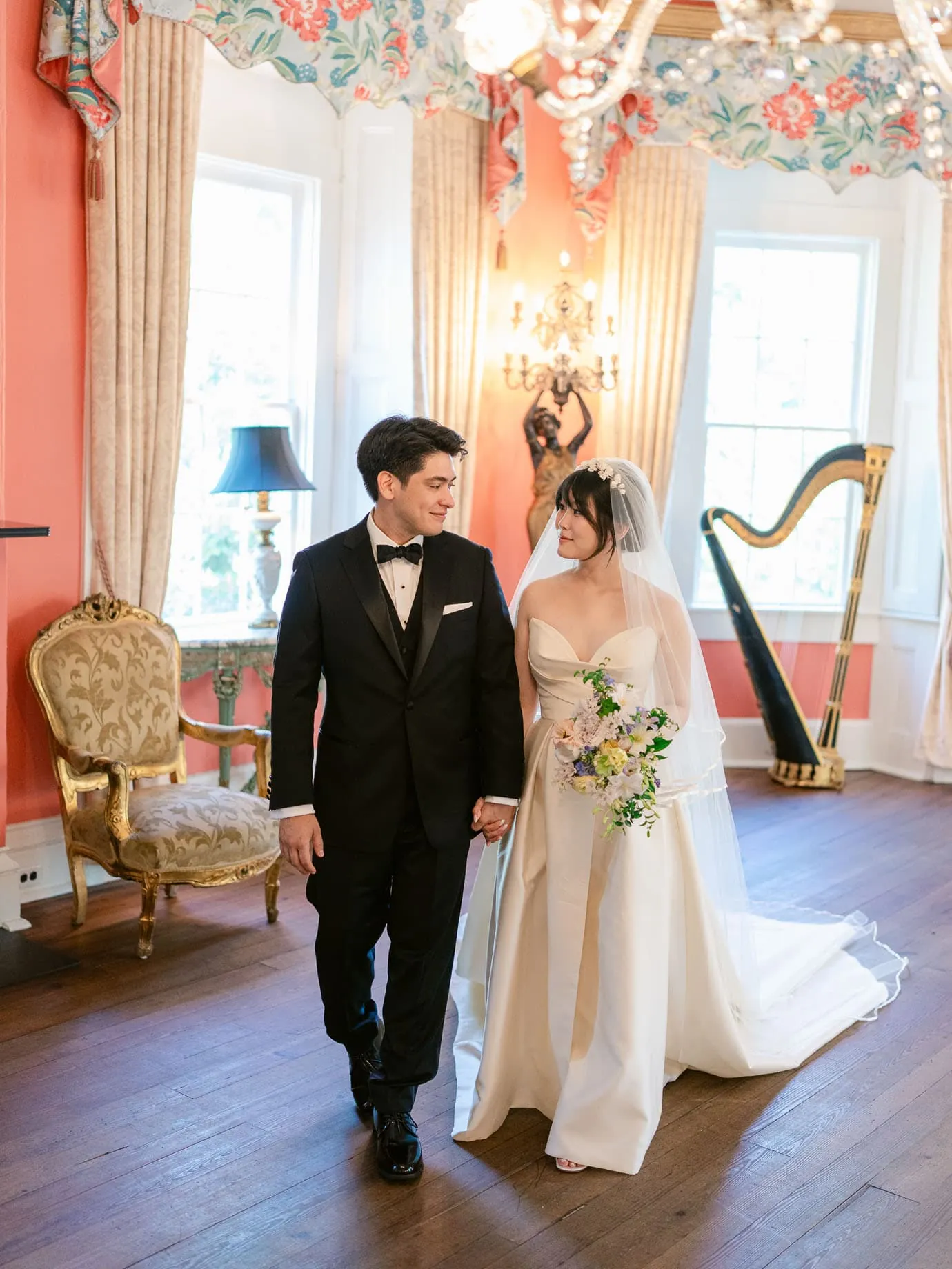 Bridal portrait in soft window light at the William Aiken House