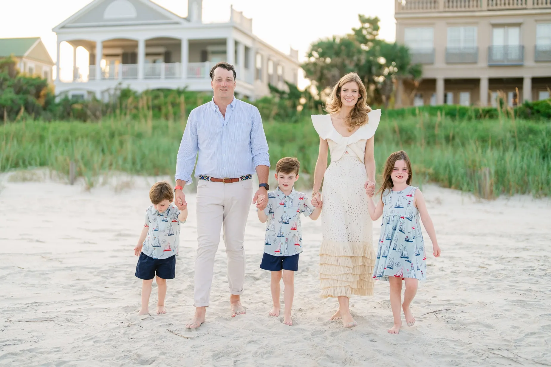 Candid moment between siblings during Myrtle Beach sunset family photos session
