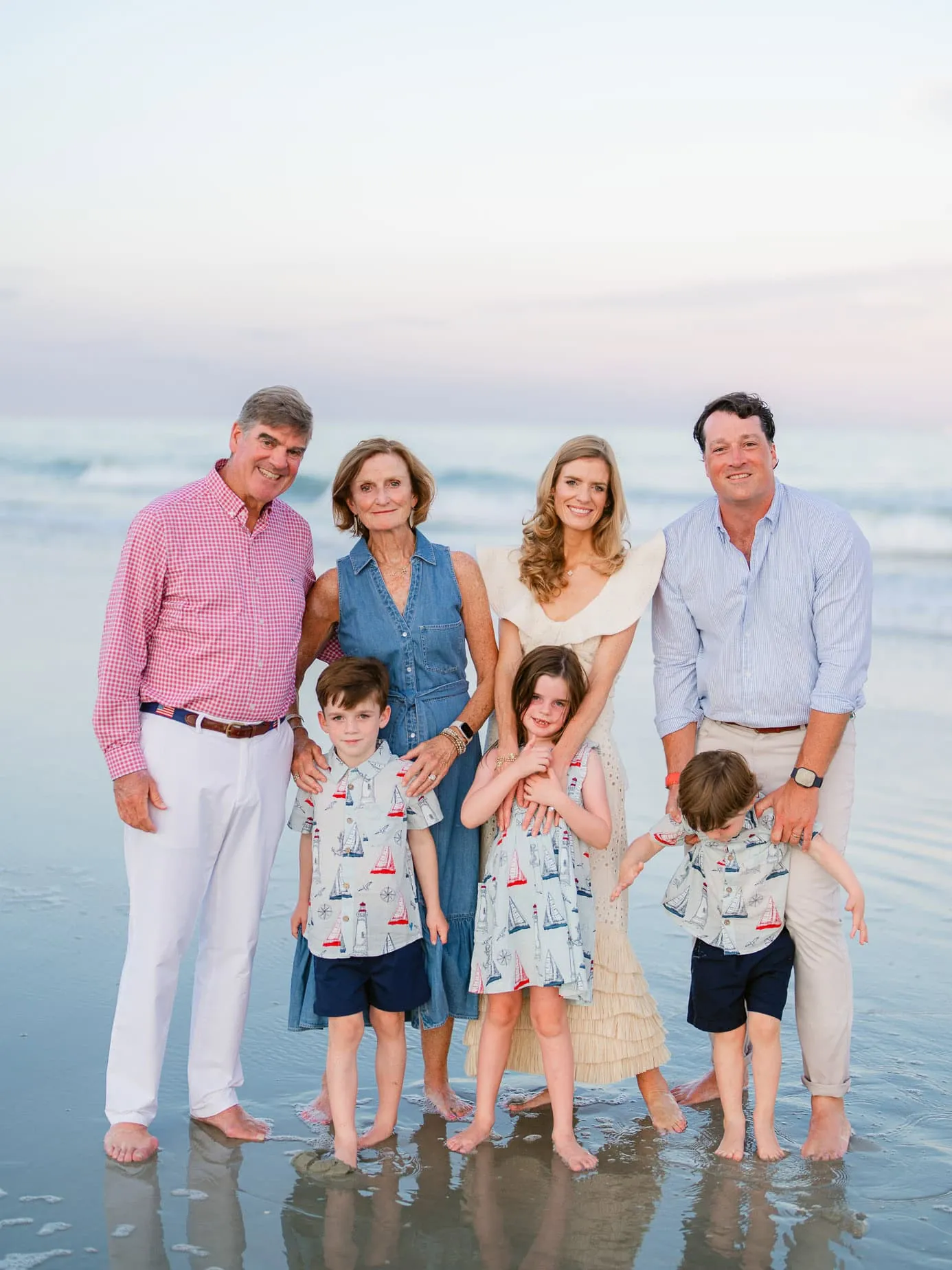 Grandparents with grandchildren during Myrtle Beach sunset family photos session
