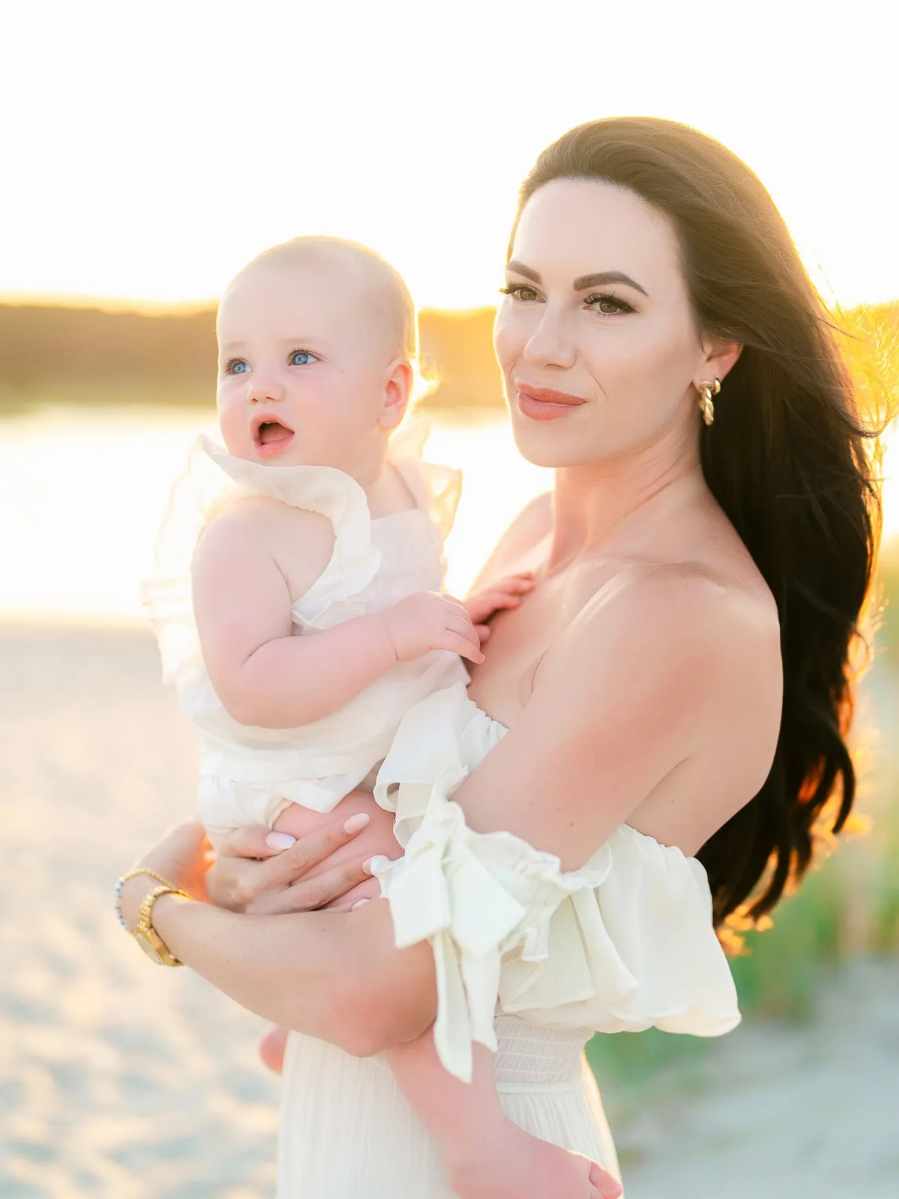 Family together near the Murrells Inlet coast with natural skin tones and soft evening light