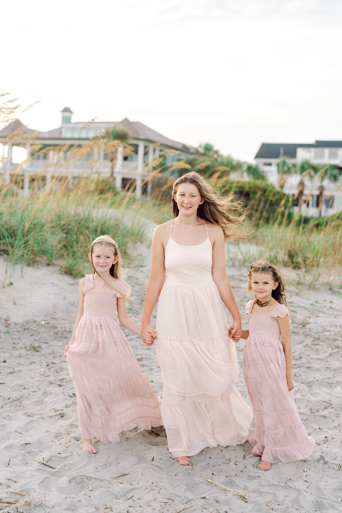 Sunset family portrait with three generations