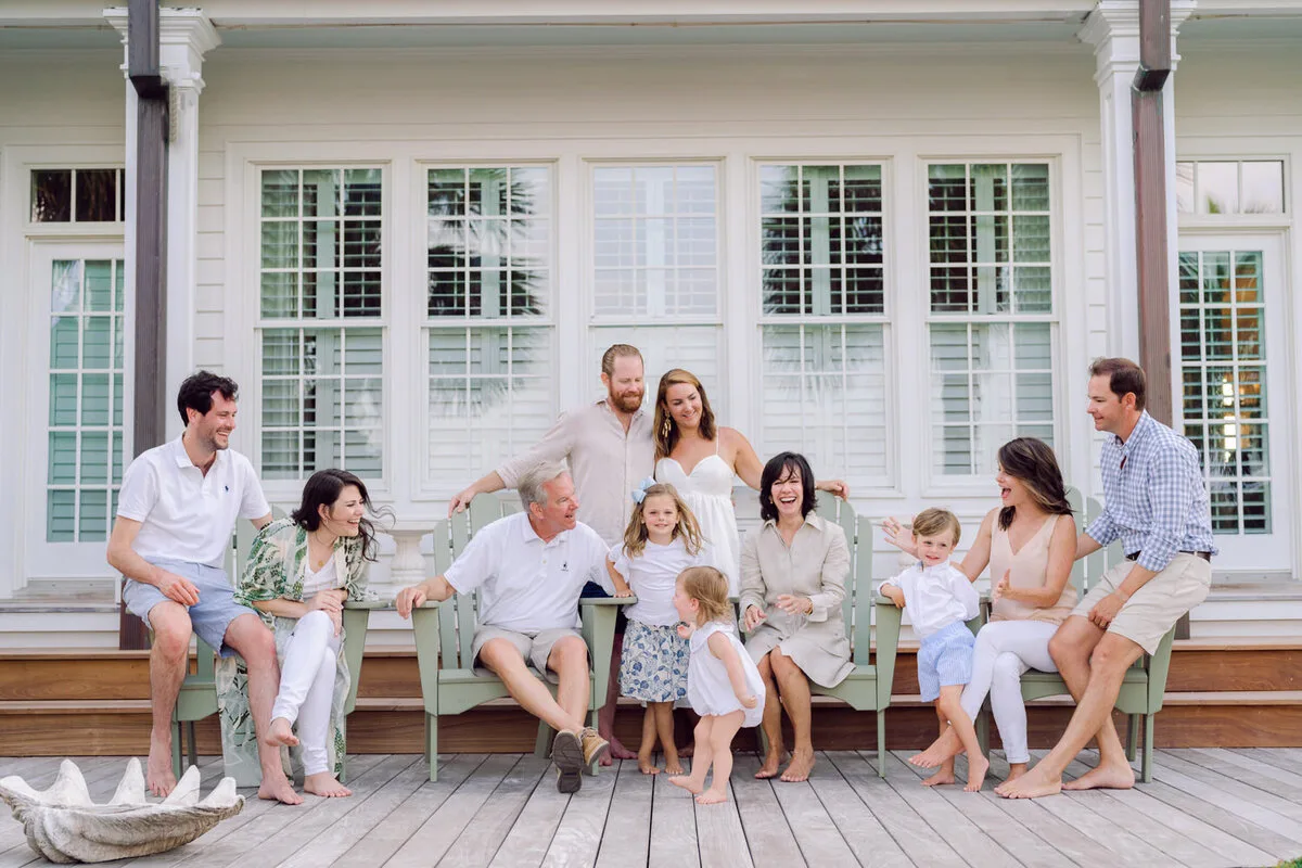 Three generations of a family on a beach house deck near Charleston SC