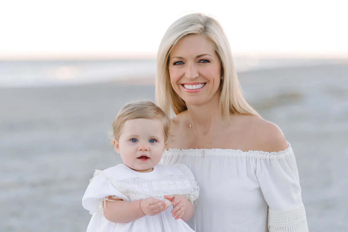 Mother and baby girl portrait on DeBordieu Beach
