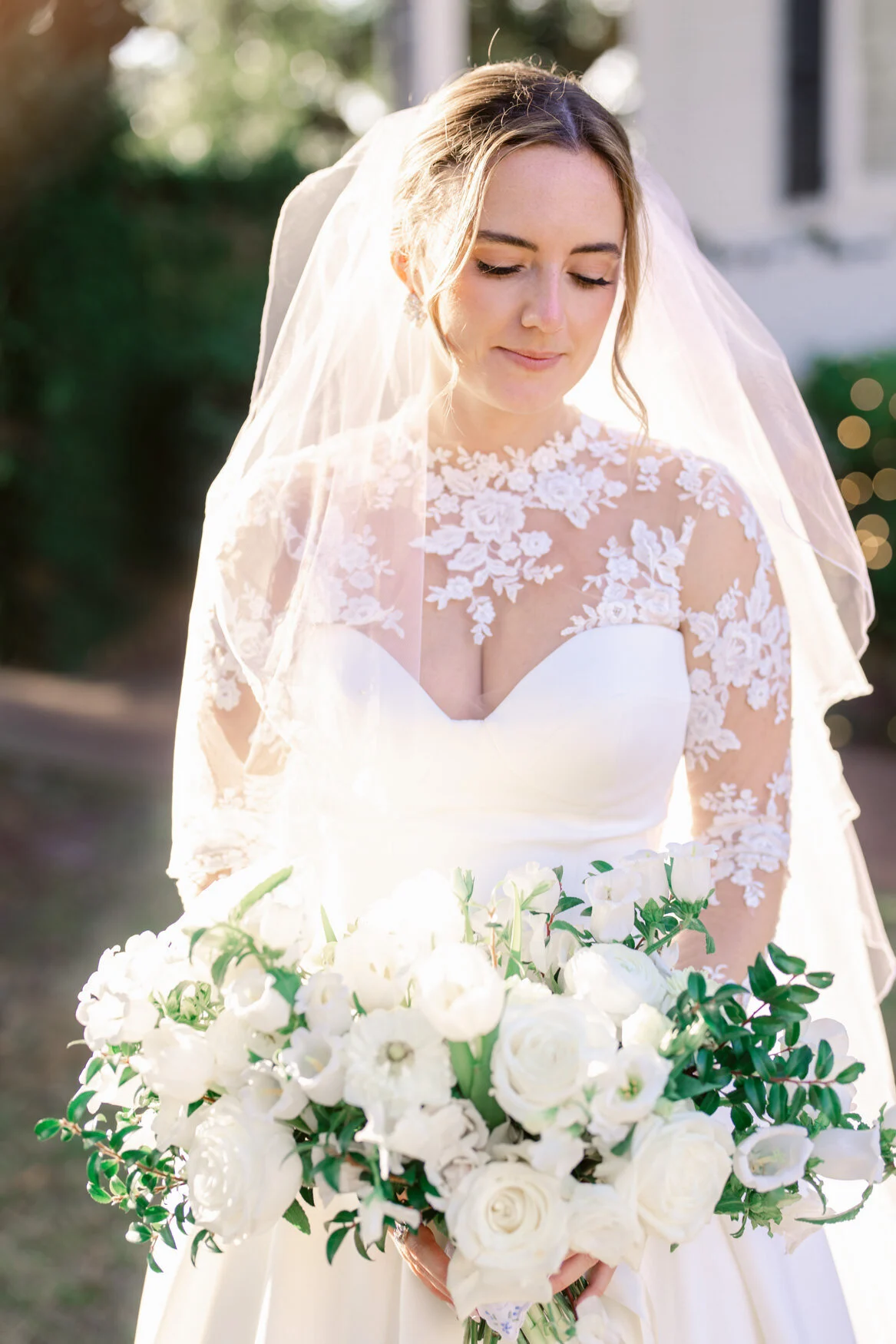 Bride with her bouquet under the veil, Myrtle Beach wedding photography